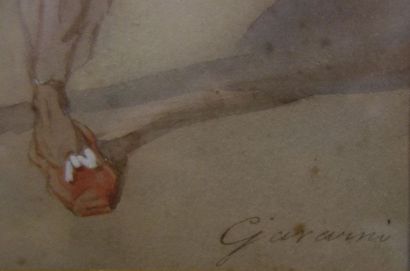 null Paul GAVARNI (1804-1866).
Pierrot.
Mine de plomb et gouache sur papier.
Signé...