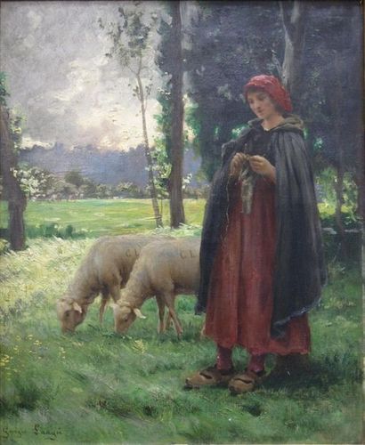 null Georges François Paul Laugée (1853-1937).
Bergère et ses moutons.
Huile sur...