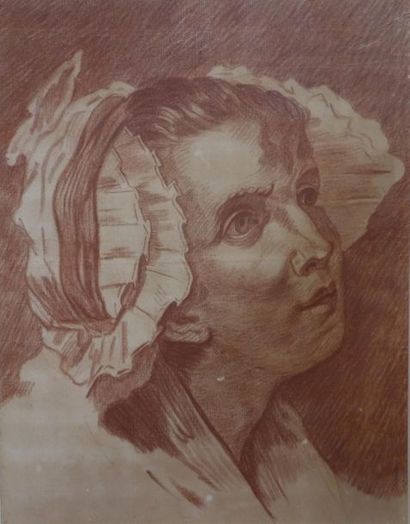 null Ecole du XIXème siècle.
Femme à la coiffe.
Sanguine sur papier.
A vue : 36 x...