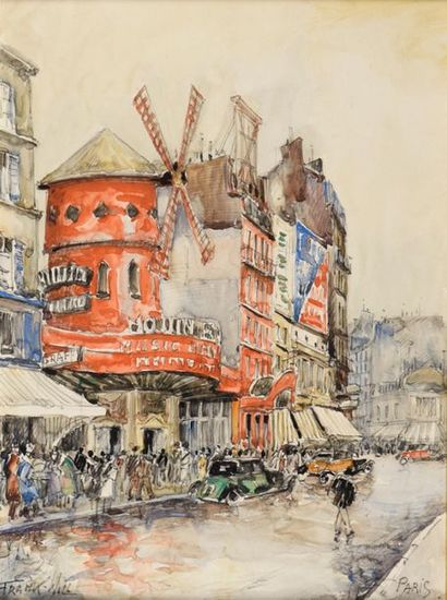 null Frank-Will (1900-1951).
Le Moulin Rouge.
Aquarelle sur papier.
Signé en bas...