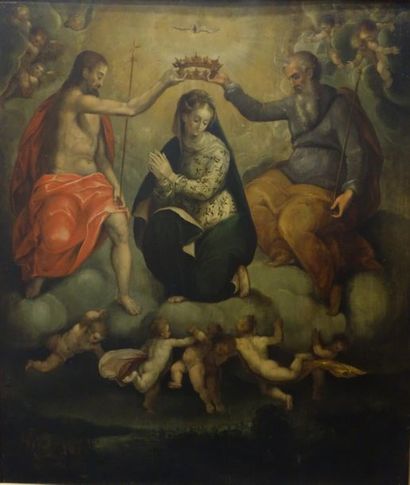 null ECOLE ITALIENNE Dernier Quart du XVIe siècle 
Le Couronnement de la Vierge
Huile...