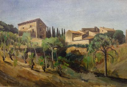 null Marcel Seignobos (1892-1972).
Maison de village Drômois.
Huile sur toile.
Signé...