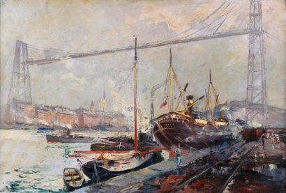 null Ecole rouennaise du début du XXème siècle.
Les docks de Rouen.
Huile sur toile.
50...