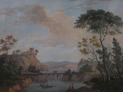 null MILLE L. 
Né à Martigues ; Fin du XVIIIe siècle.
1 - Paysage à la rivière enjambée...