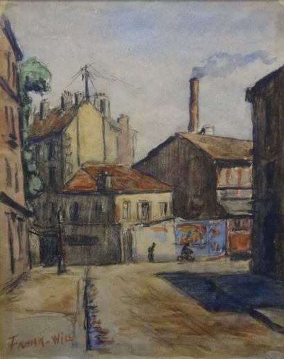 null Frank-Will (1900-1951).
Ruelle de banlieue parisienne.
Aquarelle sur papier.
Signé...