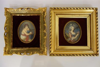 null Deux miniatures : "Dame à la rose" et "Mère et sa fille". 