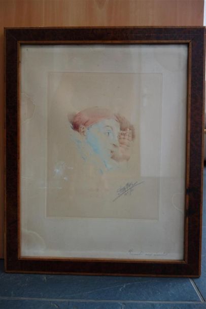 Armand HENRION (1875-1958)
Pierrot aux écoutes.
Lithographie...