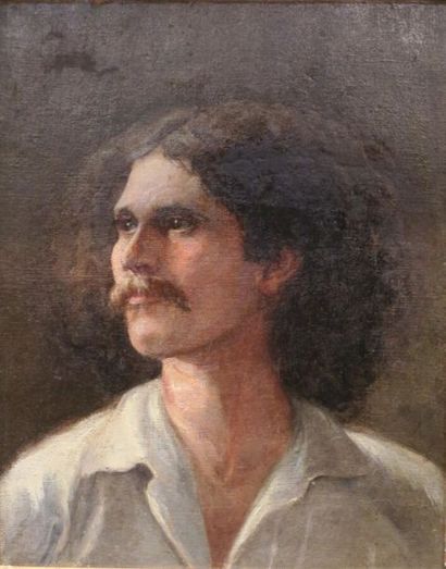 null Portrait d'homme en chemise dans le goût du XIXème siècle. Huile sur toile.