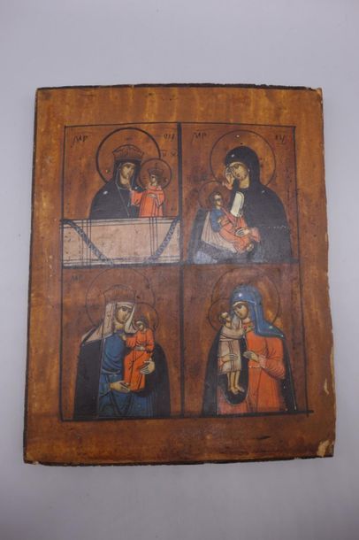 null Icône russe figurant des Vierges à l'Enfant.
22 x 18 cm. 