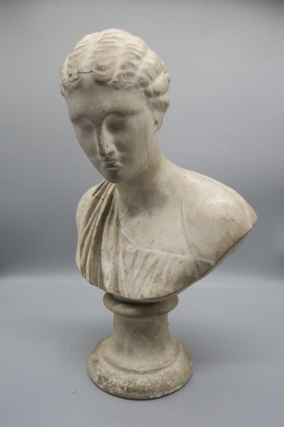 null Aime Irvoy (1824 - 1898)
Femme drapée à l'antique.
Plâtre. 
H. 38 cm.
Accid...