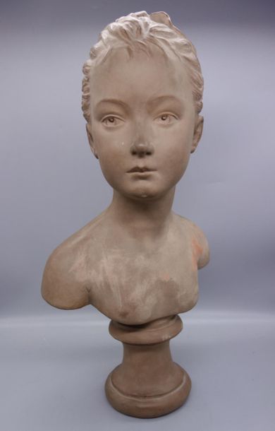 Houdon, d'après. Jeune fille en buste. Sculpture...