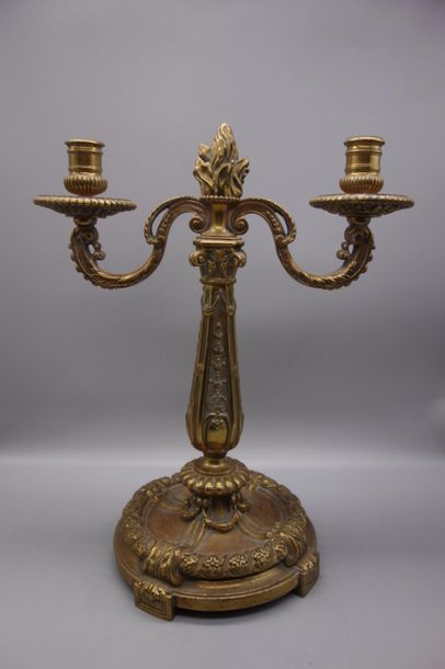null G. VIAN. Paire de grands candélabres en bronze dans le style Louis XIV à deux...