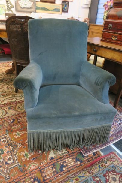 null Fauteuil crapaud, tissus bleu.