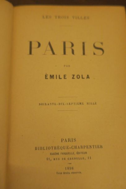 null Zola Emile, Paris, Les trois villes, éditions de 1898. 