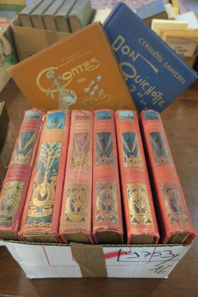 Un carton de livres comprenant : Jules Vernes,...