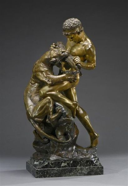 null Édouard DROUOT (1859-1945)
" Lutte pour la vie ". 
Épreuve en bronze patiné...