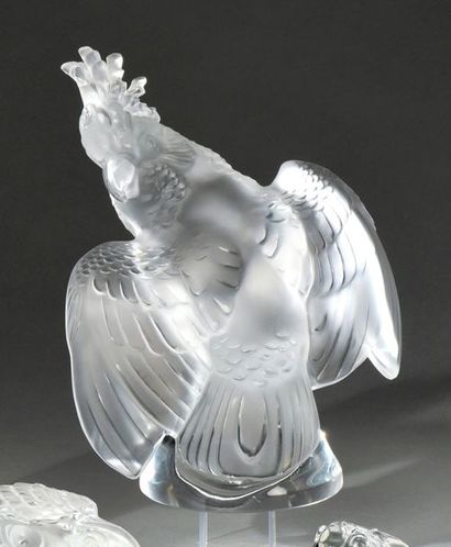 null CRISTAL LALIQUE
" Perroquet ". Épreuve en cristal blanc moulé pressé satiné...