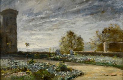 null Louis Hilaire Carrand (1821-1899).
Le jardin à Saint Cyr au Mont d'Or.
Huile...