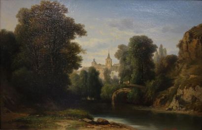 null Nicolas Victor Fonville (1805-1856).
Château au loin.
Huile sur toile.
Signé...