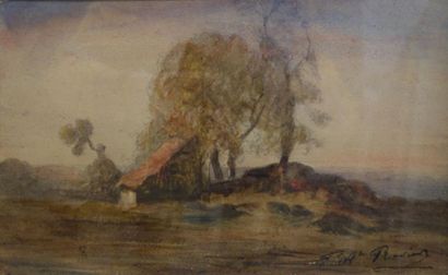 null François-Auguste Ravier (1814-1895).
Maison et grands arbres.
Aquarelle sur...