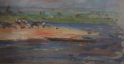 null Paul Dangmann (1899-1974).
Travaux des champs en bord de rivière.
Huile sur...