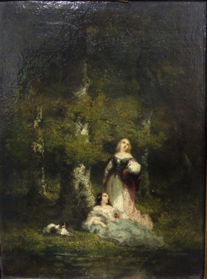 null Alexandre Longuet (1805-1851).
Le repos au bord de l'étang.
Huile sur toile.
Signé...