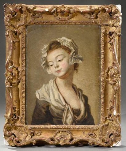null FRAGONARD Jean Honoré (Ecole de) 
1732 - 1806
Portrait de jeune fille au bonnet...