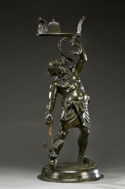 null Silène, épreuve en bronze à patine verte à l'antique, représentant le satyre...