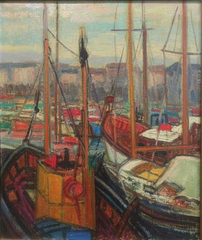 null Jean Finazzi (1920-1971)
"Bateaux de pêcheurs au port" 1955
Huile sur toile...