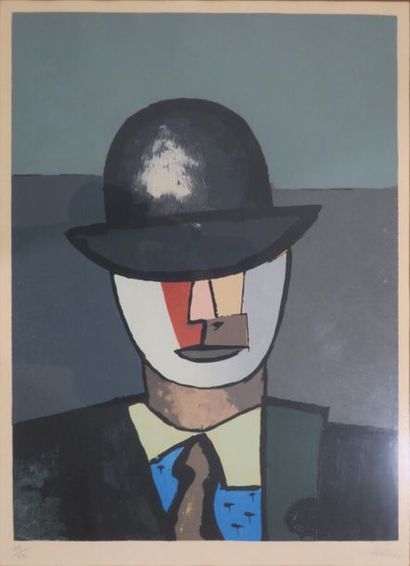 null Jean Hélion (1904-1987).
Portrait d'homme au chapeau melon.
Lithographie sur...