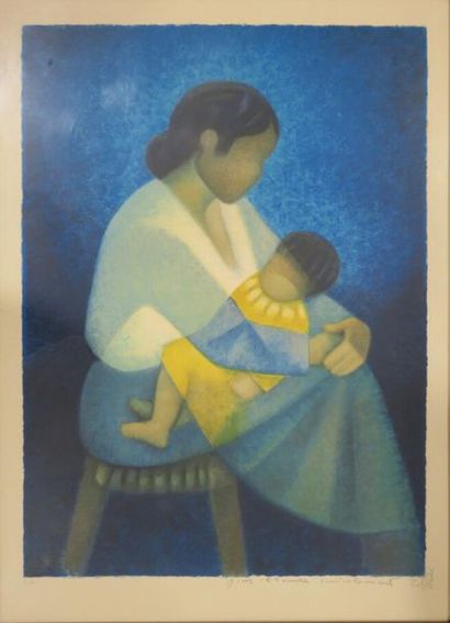 Louis Toffoli (1907-1999).
Scène de maternité.
Lithographie...