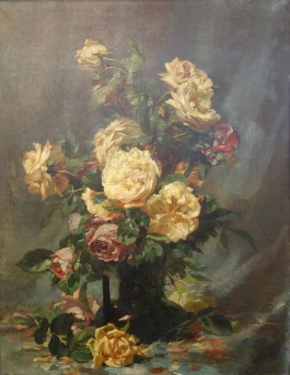 Charles Lacour (1861-1941).
Bouquet de roses.
Huile...
