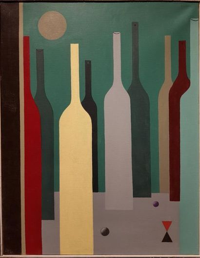 null Raymond Grandjean (1929-2006).
Les bouteilles.
Huile sur toile.
Signé en haut...