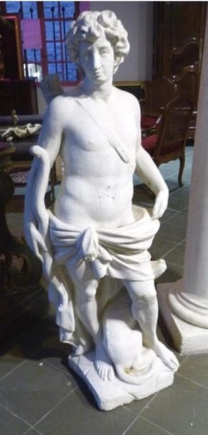 null Statue en pierre reconstituée figurant un Apollon et son chien.
XXème siècle.
Légers...