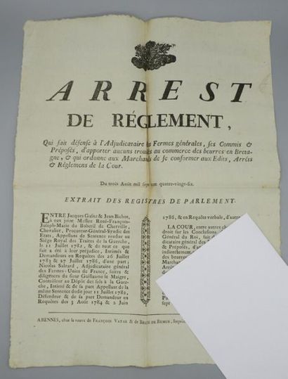 BRETAGNE]. Affiche. Rennes, 3 août 1786....
