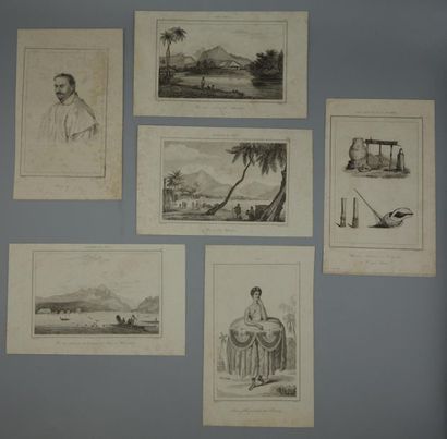 null [TAHITI]. Ensemble de 11 gravures. [1836-1837]. 12,5 x 20,5 cm. Quelques pâles...