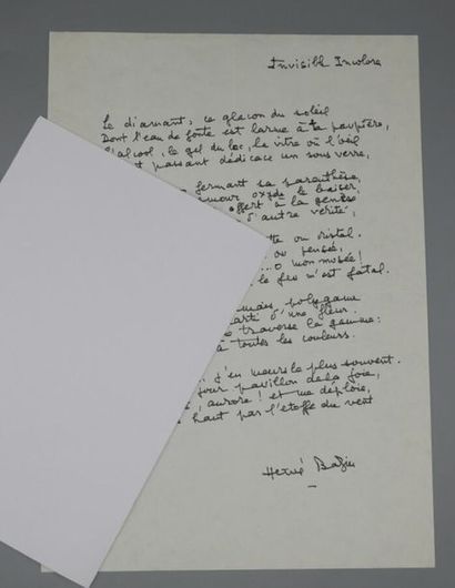 BAZIN, Hervé. Manuscrit autographe signé....