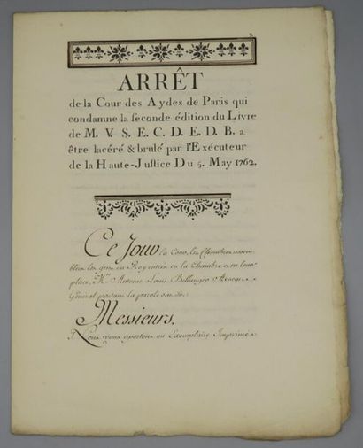null [CENSURE]. Ensemble de deux manuscrits. 1762. 36 pp. in-4.
Deux très jolis manuscrits...