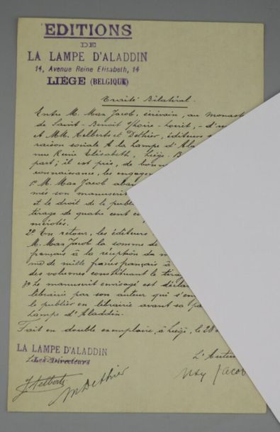 null JACOB, Max. P.S. Liège, 28 mars 1926. 1 p. in-8. En-tête des Éditions de la...