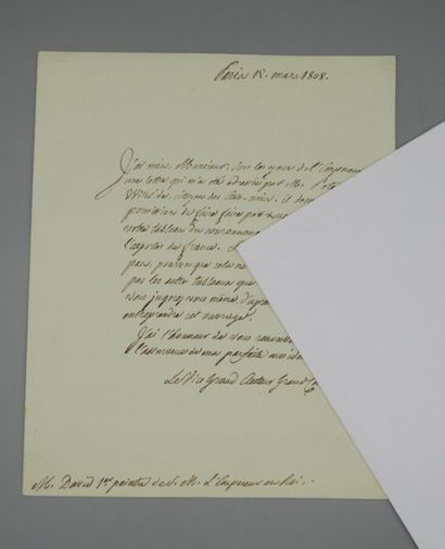 null [DAVID, Jacques Louis (1748-1825), peintre]. Lettre non signée du " vice grand...