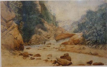 null Alexandre Debelle (1805-1897)
Vue d'un torrent de montagne.
Aquarelle sur papier...