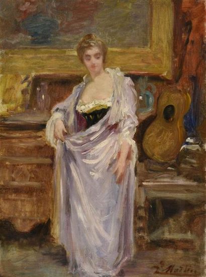 null Jacques Martin (1844-1919) 
Femme dans l'atelier 
Huile sur toile 
Signé en...
