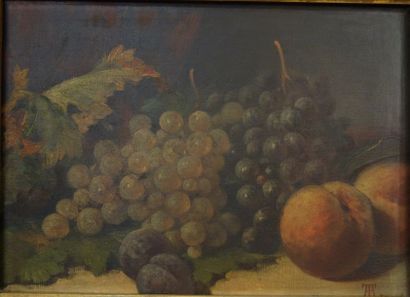 null Ecole française de la fin du XIXème siècle.
Fruits.
Huile sur toile.
Monogramme...