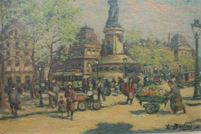 null Léon Ballin (XIX-XX)
"Place de la République animée à Paris"
Huile sur toile
Signé...