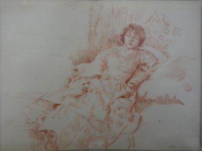 null Alexandre Lunois (1863-1916)
Femme assise dans un sofa
Sanguine sur papier
Signé...