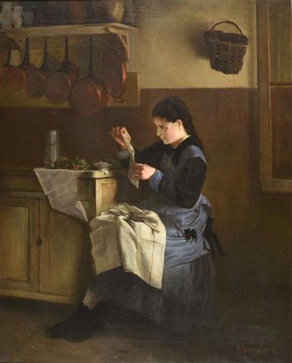 null Pierre Emile Auguste Veyssier (XIXème)
" Cuisinière lisant "
Huile sur toile.
Signé...
