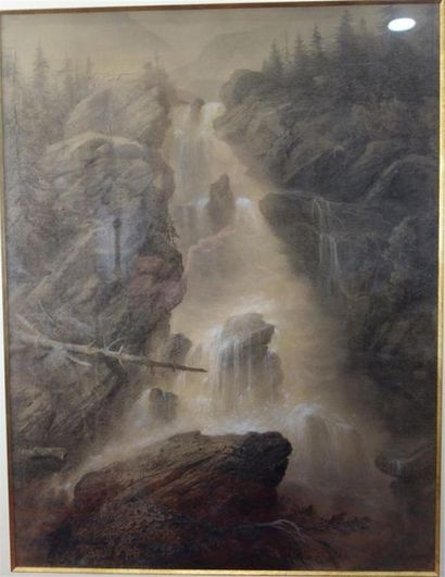 null Victor Cassien (1808-1893)
"Le torrent"
Fusain réhaussé de craie blanche sur...
