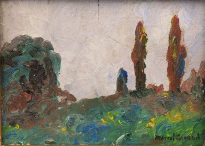 null Marcel ARNAUD (1877-1956)
Paysage aux cyprès
Huile sur carton.
Signée en bas...