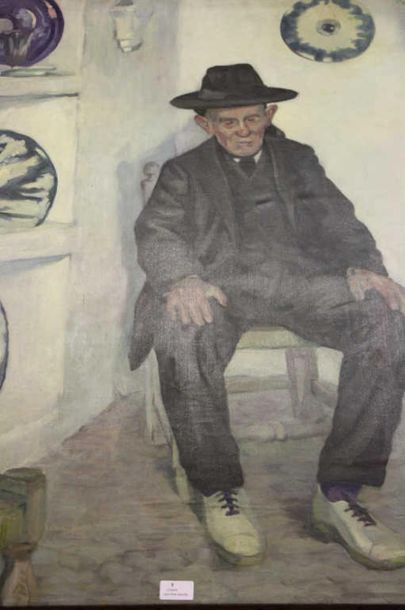null Dorine VAN OYEN (1887-?) 
"L'homme en noir" 
huile sur toile signée en bas à...