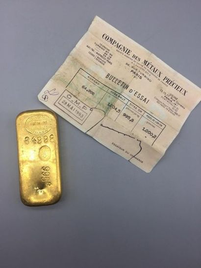 null GOLD INGOT N°64998. Gross weight : 1004,5 gr. With Bulletin d'essai Compagnie...